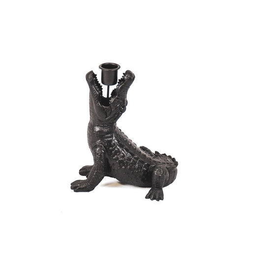 Candle holder - Crocodile - Polyresin - Black - 15x18x12cm