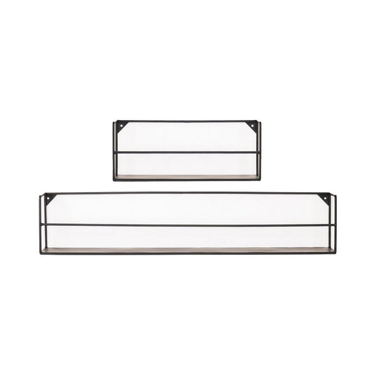 Housevitamin Set of 2 Wall Shelves- Black -Metal- 40x14x16 en 80x14x16 cm