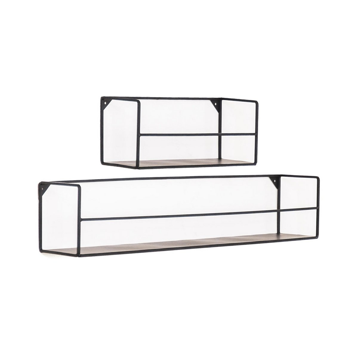 Housevitamin Set of 2 Wall Shelves- Black -Metal- 40x14x16 en 80x14x16 cm