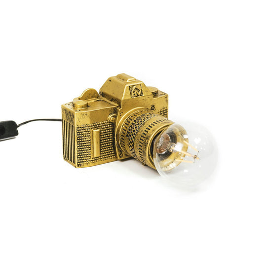 Table Lamp - Camera - Polyresin - Gold - E27 - 15x12x14cm